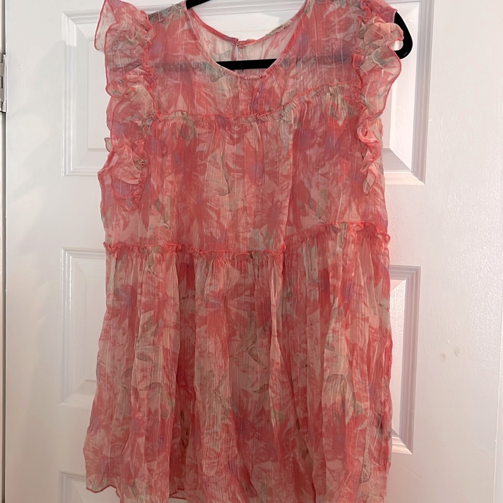 NWOT POL Ruffled Sleeveless Sheer Floral Babydoll Top
